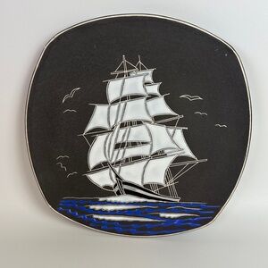 VTG Handmade in Norway Decorative Ship Plate Ceramic‎ Boat Wall Decor 1008 Skute